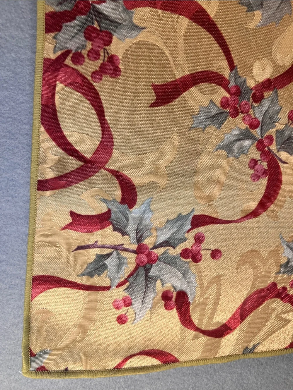 Double Take Holly & Ribbon Reversible Damask Napkins Set of 4 Christmas
